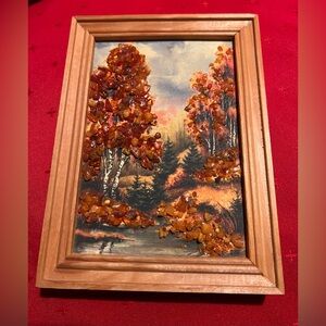 Vintage Baltic Amber Real Stone Painting Framed Picture